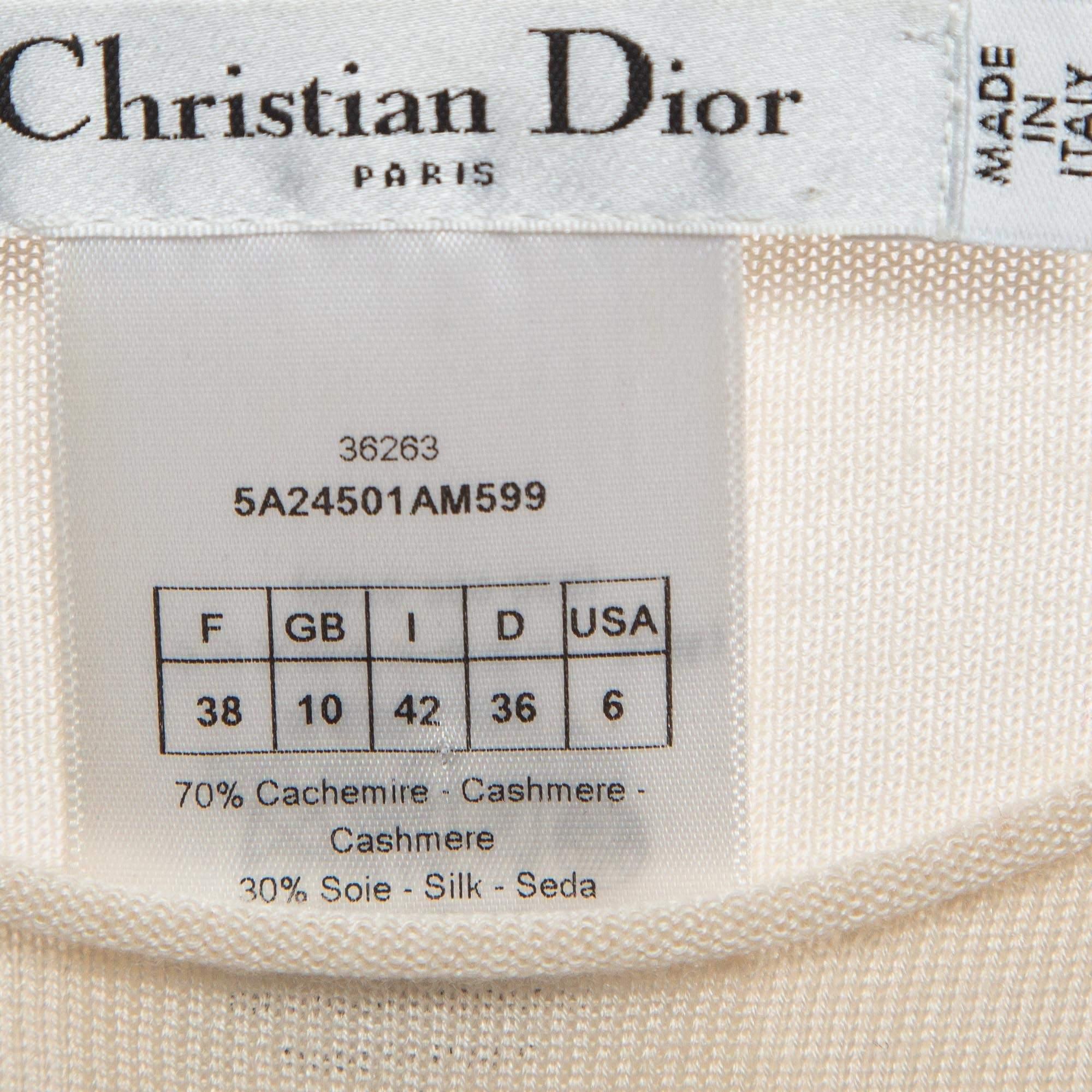 Christian Dior Cream Cashmere Rib Knit Raw Edge Neck Tank Top M For Sale 1