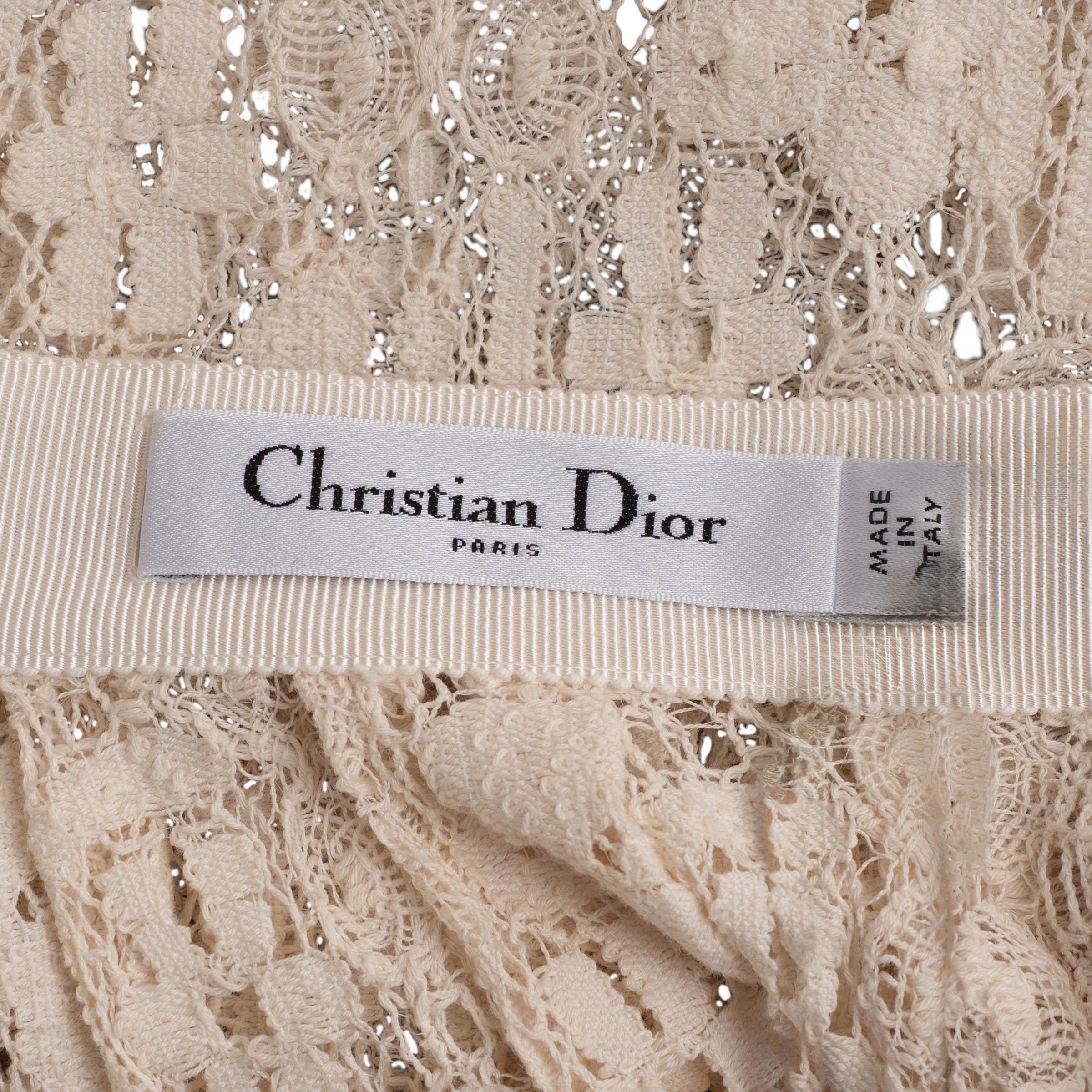 CHRISTIAN DIOR Gonna MIDI in cotone crema 2023 in pizzo floreale 36 XS in vendita 1