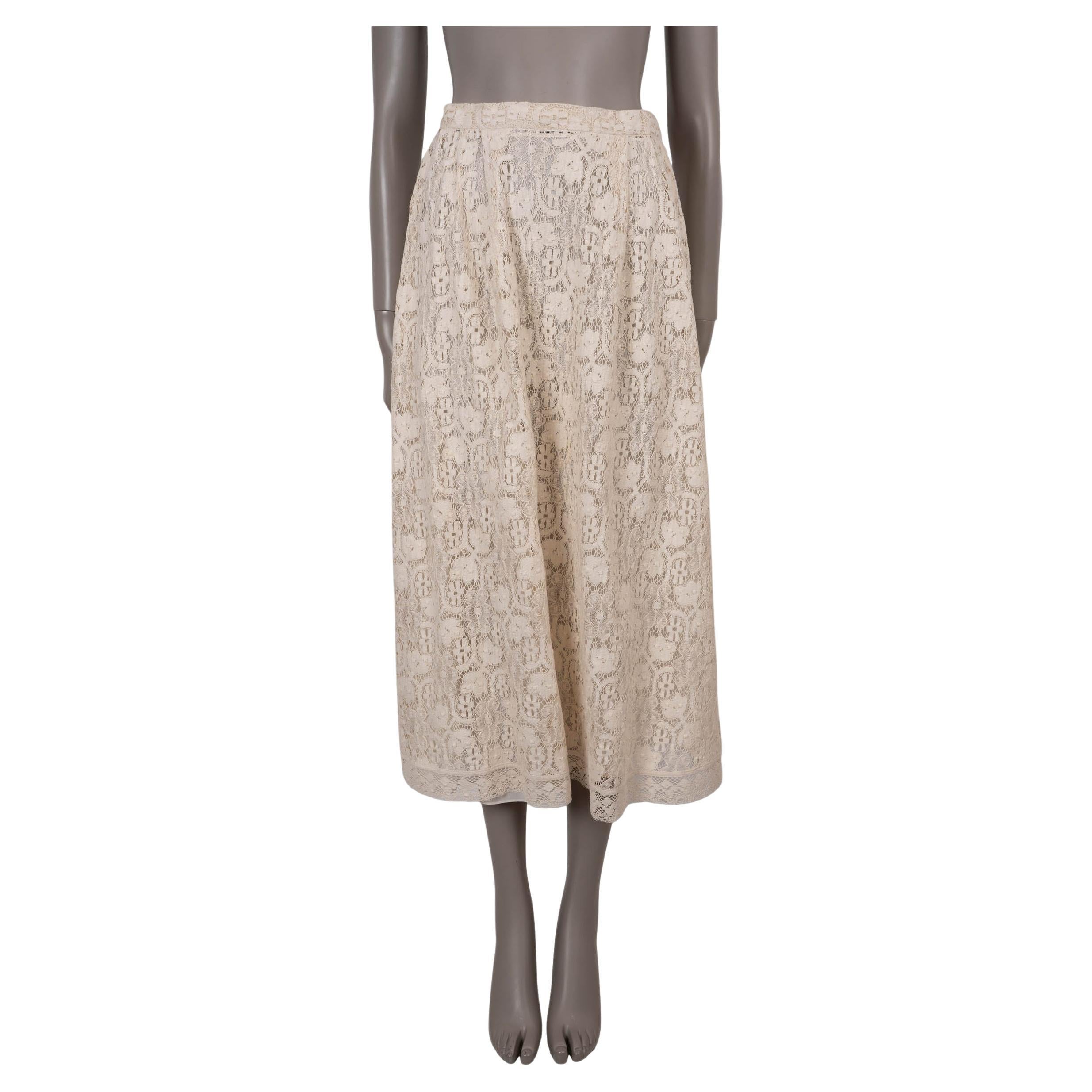 CHRISTIAN DIOR cream cotton 2023 FLORAL LACE MIDI Skirt 36 XS