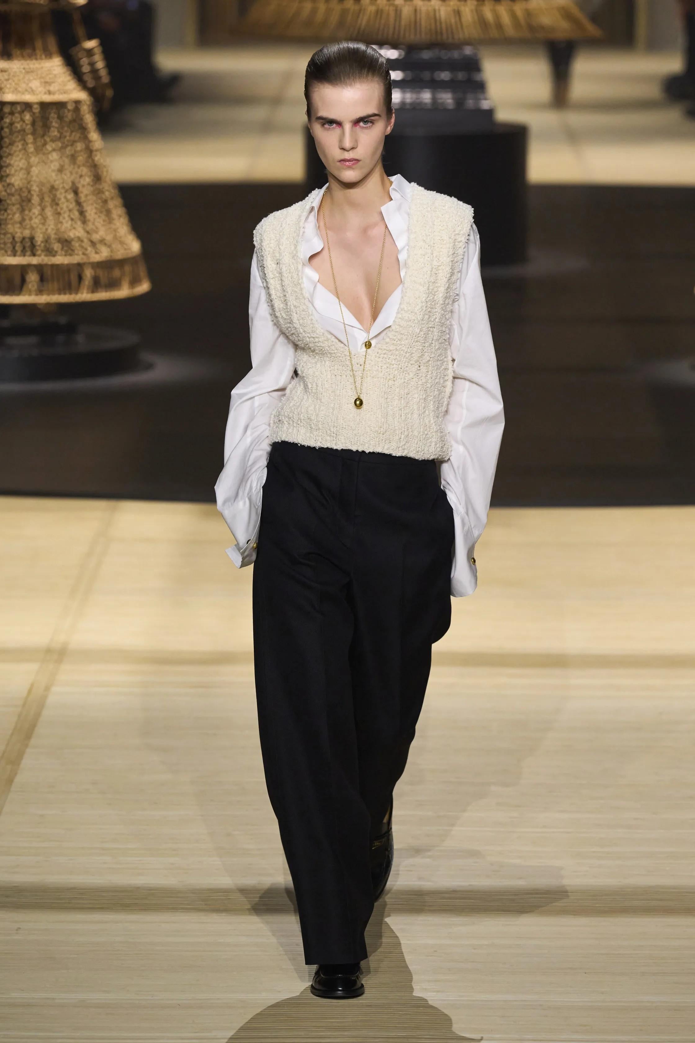 CHRISTIAN DIOR algodón crema 2024 BOUCLE KNIT Jersey Chaleco 36 XS en venta 3