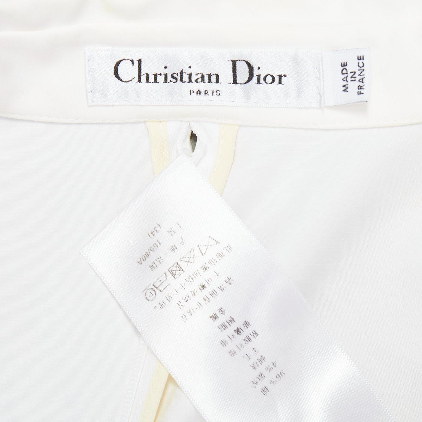 CHRISTIAN DIOR vestido camisero con broche de cristal en mezcla de algodón crema FR34 XS en venta 3
