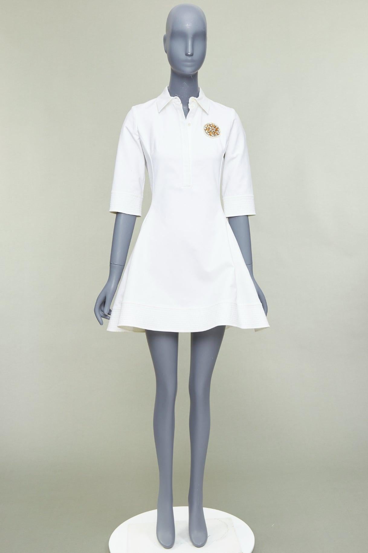CHRISTIAN DIOR vestido camisero con broche de cristal en mezcla de algodón crema FR34 XS en venta 4