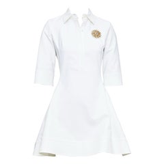 CHRISTIAN DIOR cream cotton blend crystal brooch button down shirt dress FR34 XS