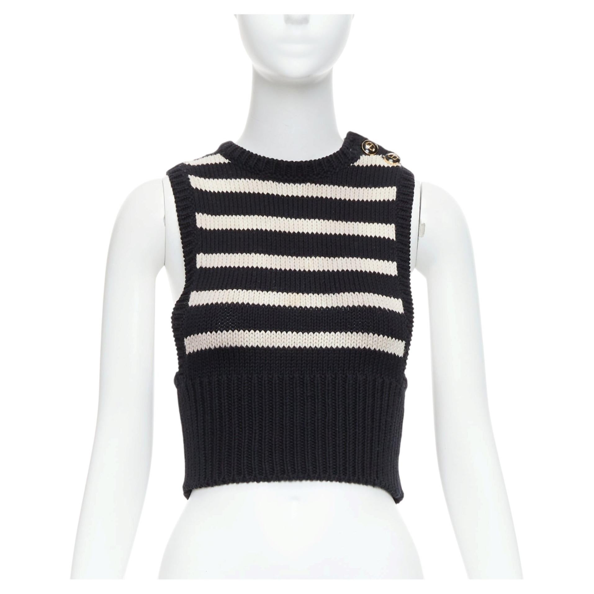 Pre-owned Dior Christian Cream Cotton Cashmere Striped Cd Logo Button Cropped Vest Fr34 Xs In White