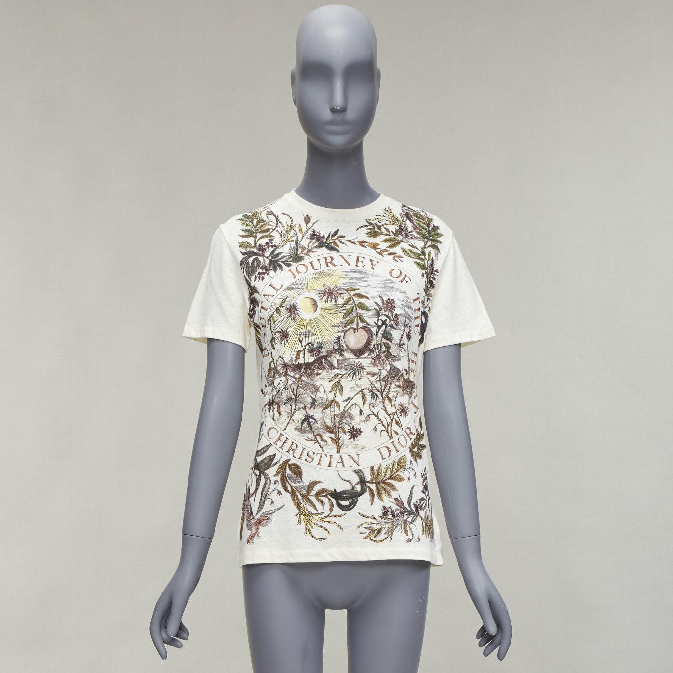 CHRISTIAN DIOR cream cotton linen brutal journey of the heart crew tshirt S For Sale 5