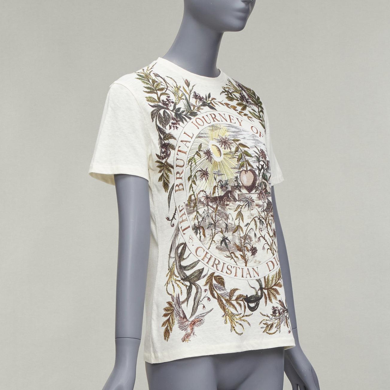 Gray CHRISTIAN DIOR cream cotton linen brutal journey of the heart crew tshirt S For Sale
