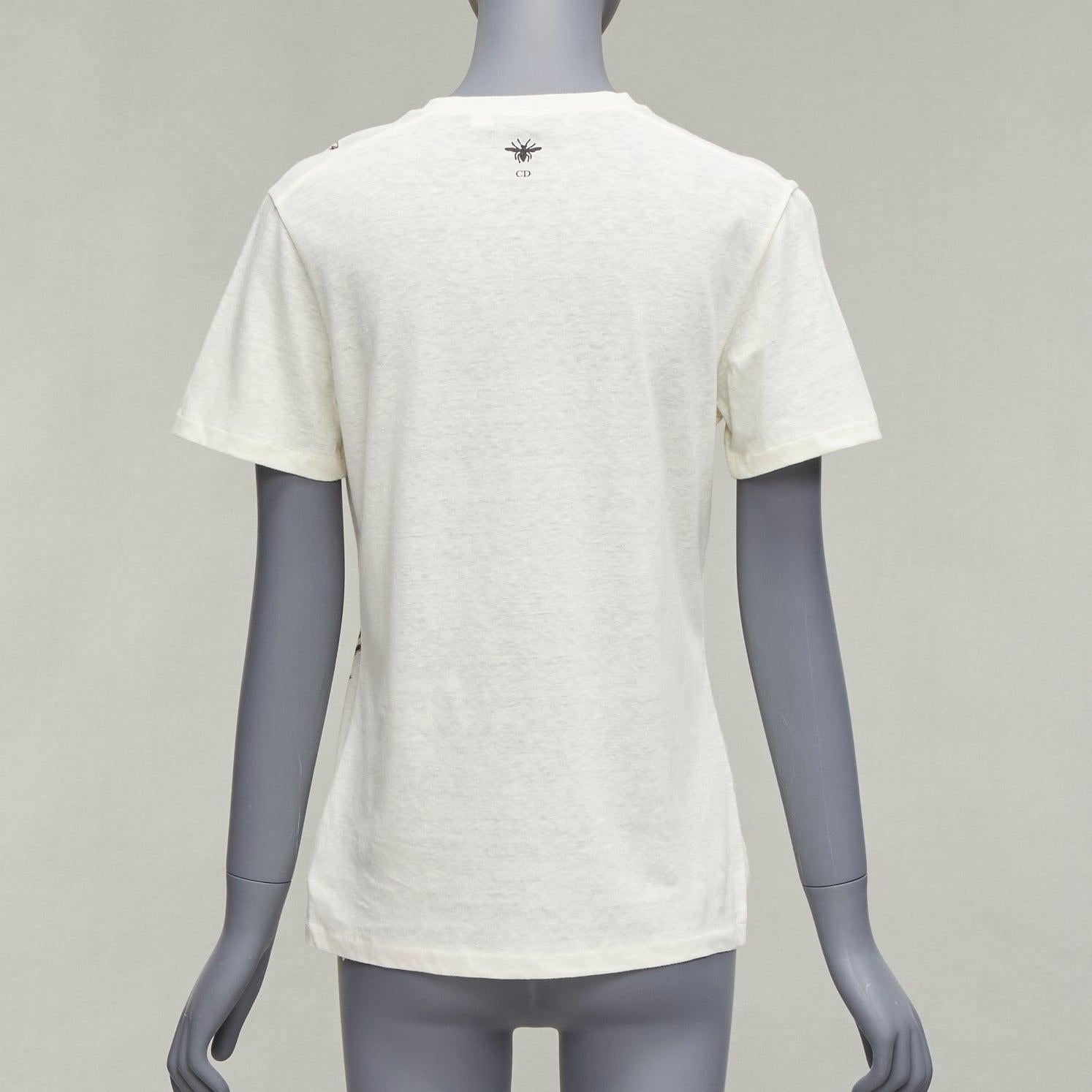Women's CHRISTIAN DIOR cream cotton linen brutal journey of the heart crew tshirt S For Sale