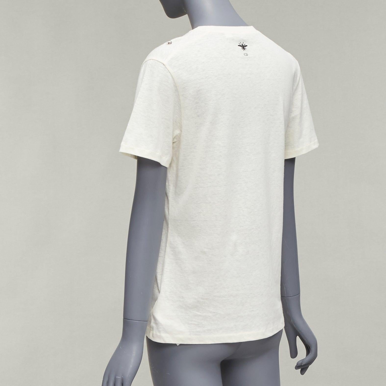 CHRISTIAN DIOR cream cotton linen brutal journey of the heart crew tshirt S For Sale 1
