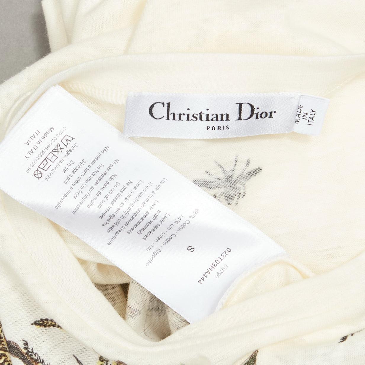 CHRISTIAN DIOR cream cotton linen brutal journey of the heart crew tshirt S For Sale 5