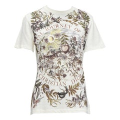 CHRISTIAN DIOR cream cotton linen brutal journey of the heart crew tshirt S