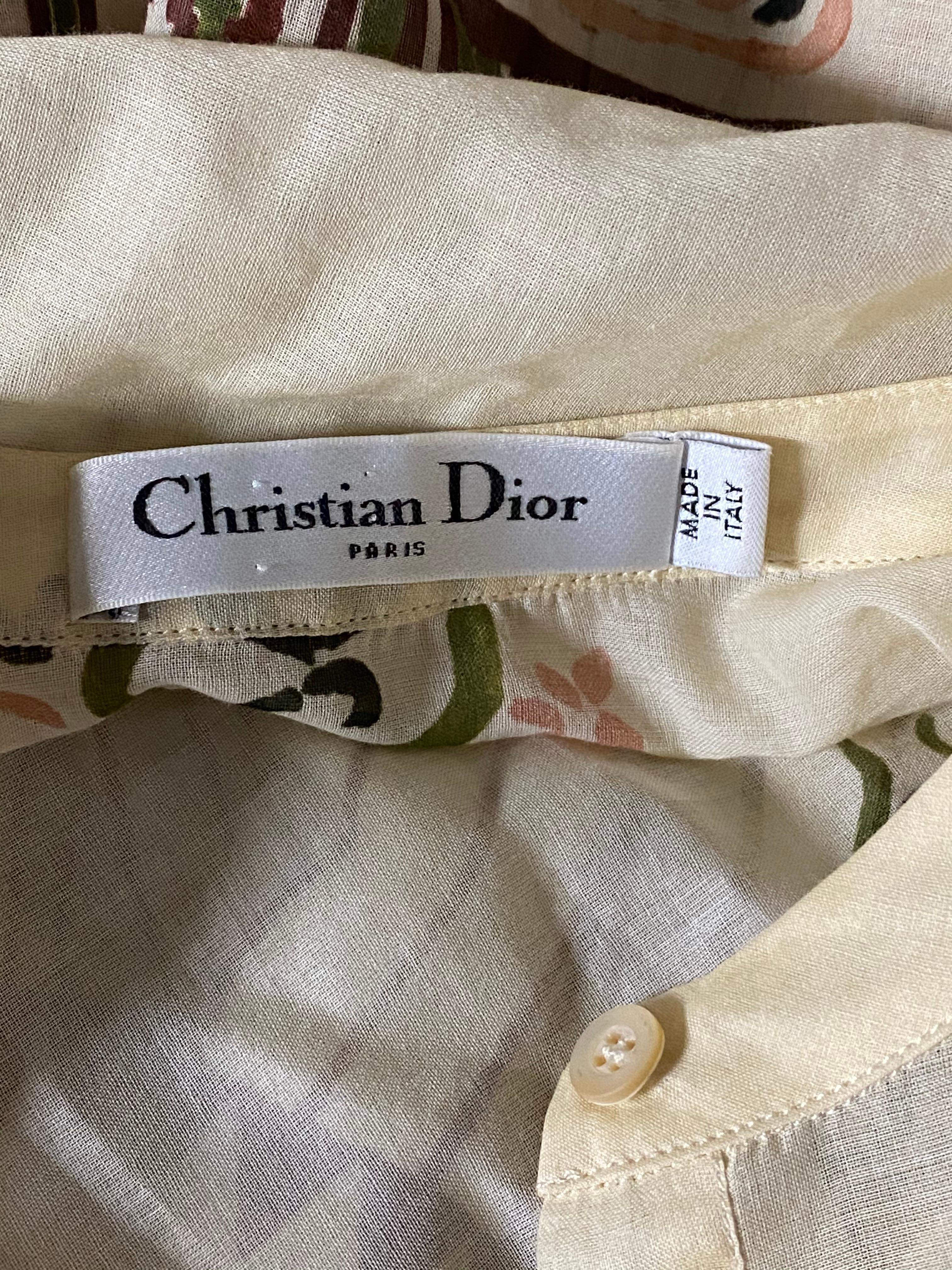 Gray Christian Dior Cream Cotton Long Sleeve Tunic Top Size 6 For Sale