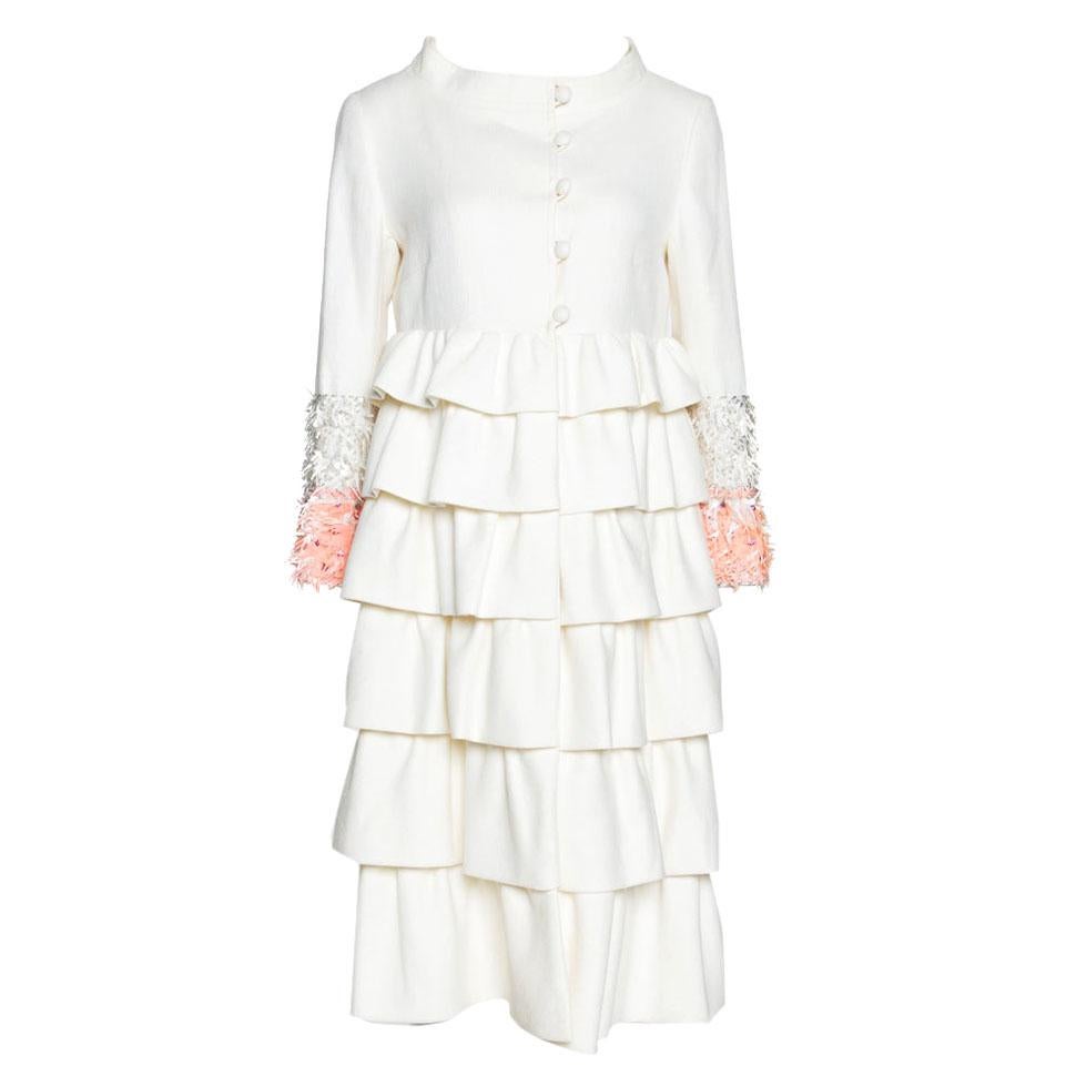 Christian Dior Cream Cotton Ruffled Embellished Sleeve Coat M For Sale