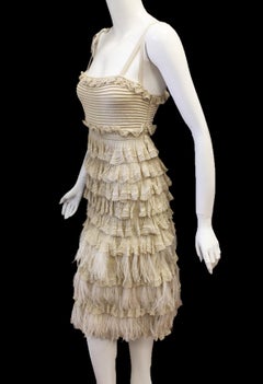 Christian Dior Cream Crochet Ruffles W/ Feather Wide Hem 2010/2011 Runway  42 EU