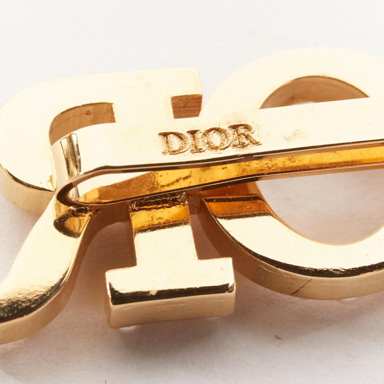 CHRISTIAN DIOR cream faux pearl logo gold metal barrette hair clip In Good Condition For Sale In Hong Kong, NT