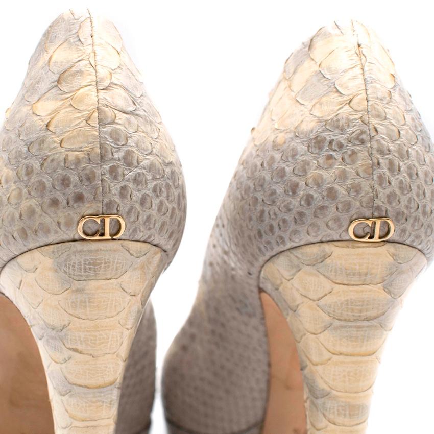 Christian Dior Cream & Grey Python Platform Pumps - Size EU 37.5 In Excellent Condition For Sale In London, GB