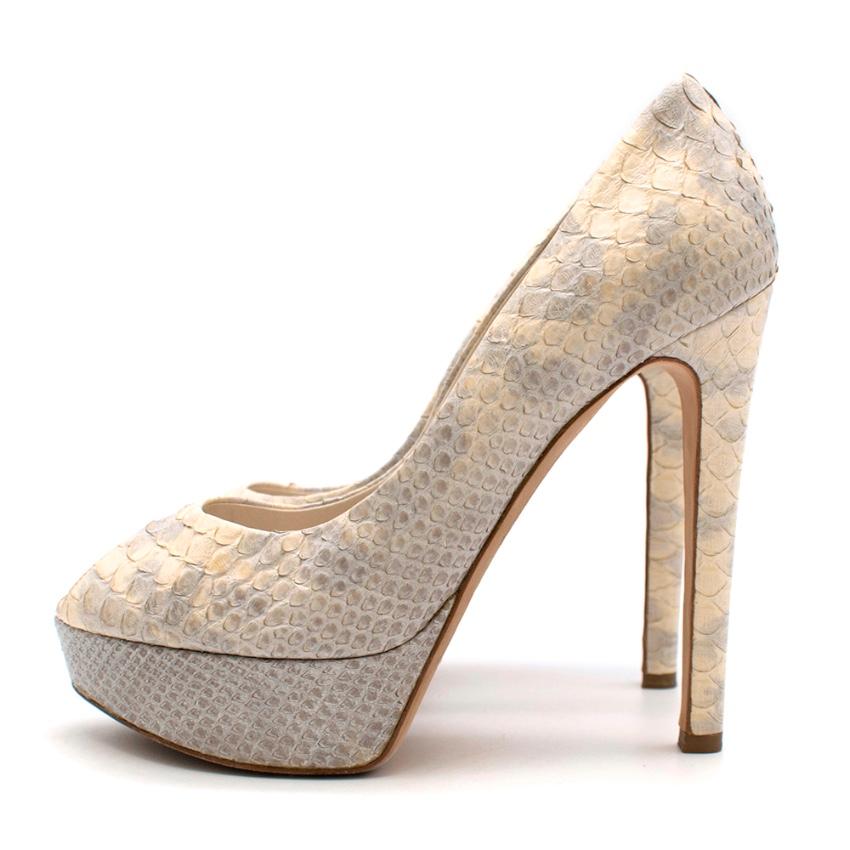 Women's Christian Dior Cream & Grey Python Platform Pumps - Size EU 37.5 For Sale