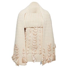 Christian Dior Cream Knitted Bow Embellished Sweater & Scarf Set M