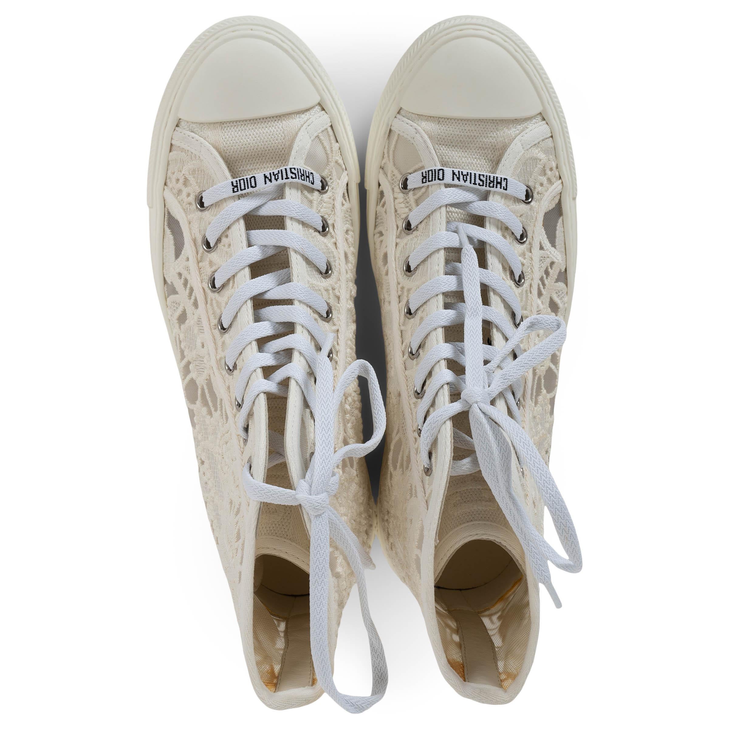 CHRISTIAN DIOR crème dentelle 2022 WALK'N'DIOR MACRAME Baskets Chaussures 39 en vente 1