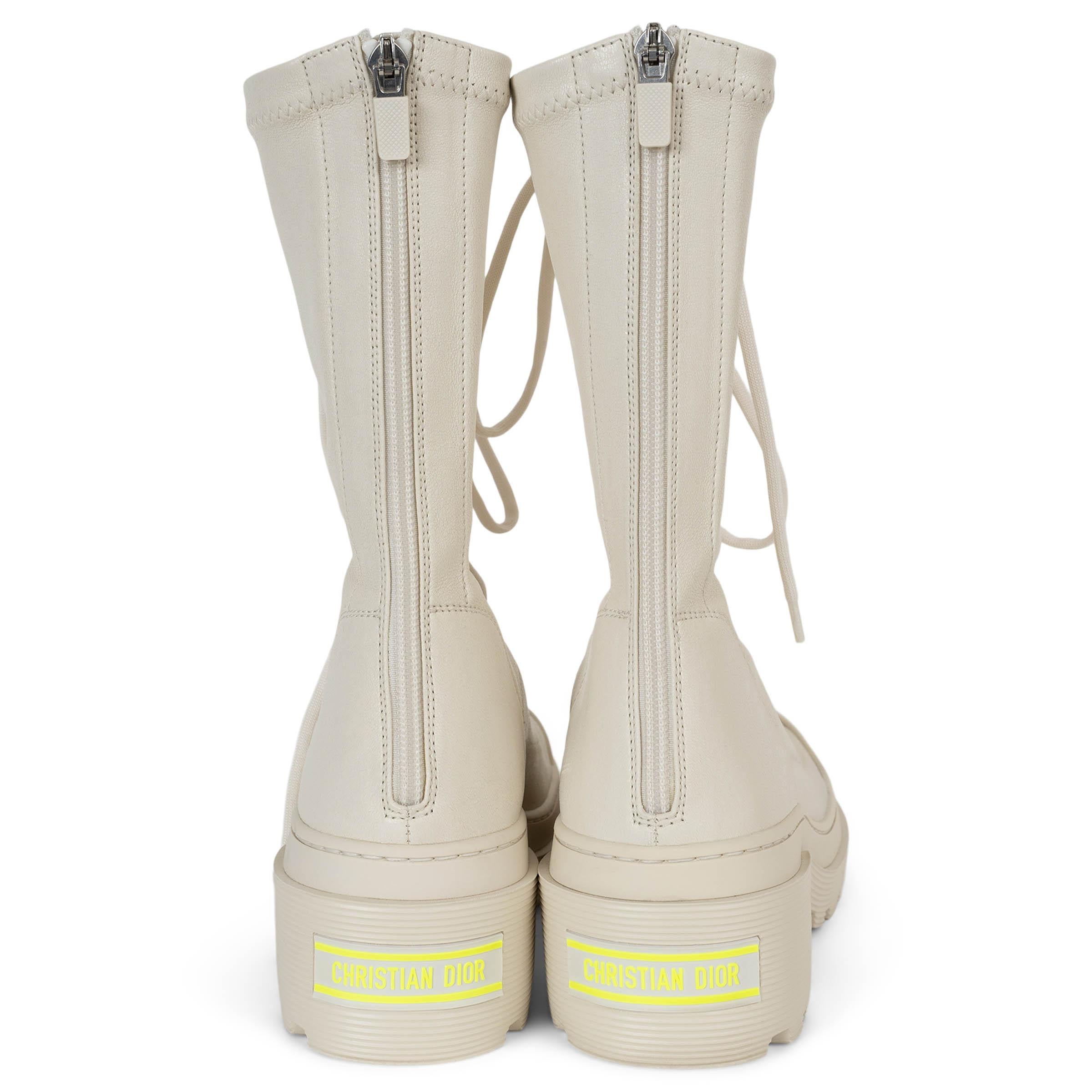 Women's CHRISTIAN DIOR cream leather 2022 ARCADE COMBAT Boots Shoes 38.5 For Sale