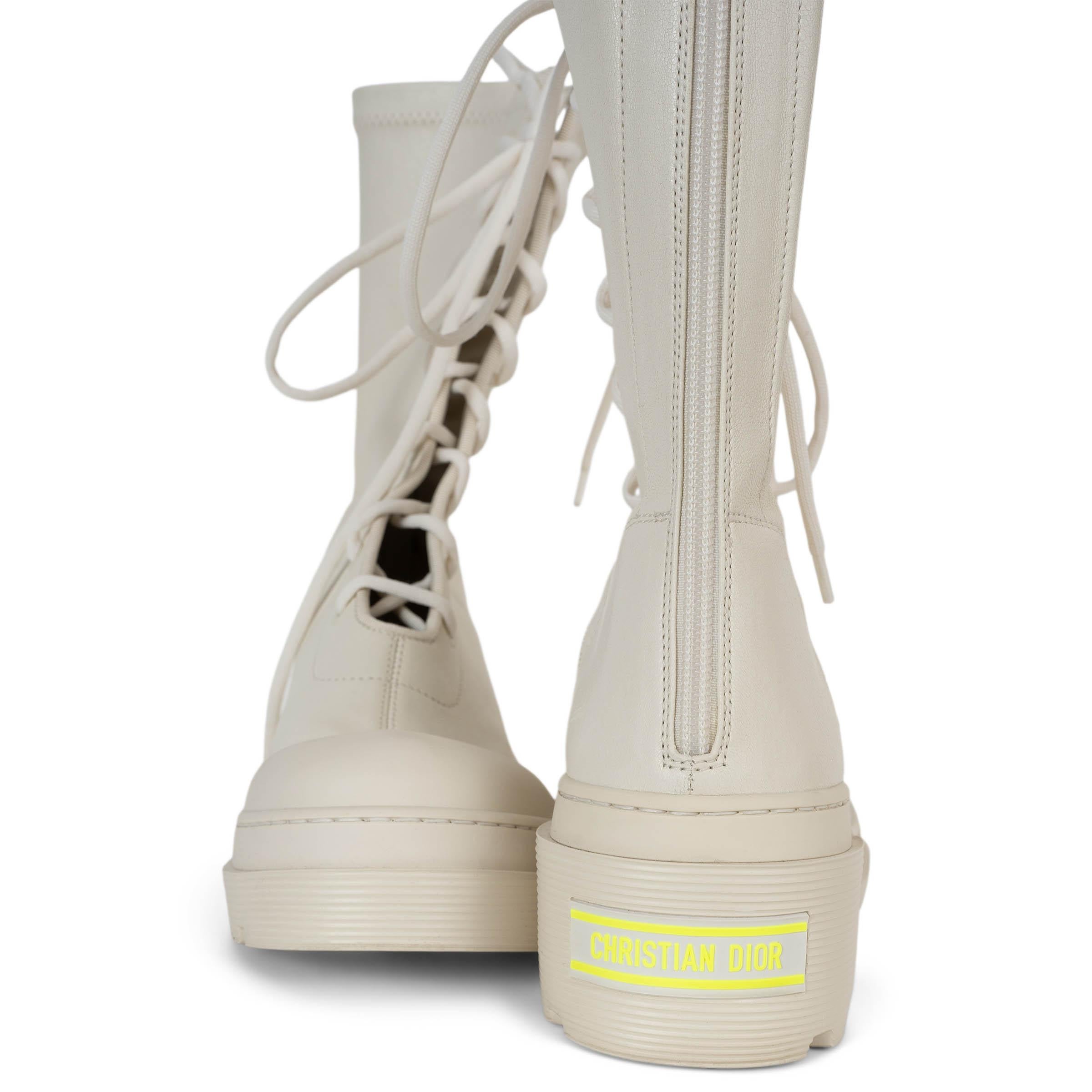 CHRISTIAN DIOR cream leather 2022 ARCADE COMBAT Boots Shoes 38.5 For Sale 2
