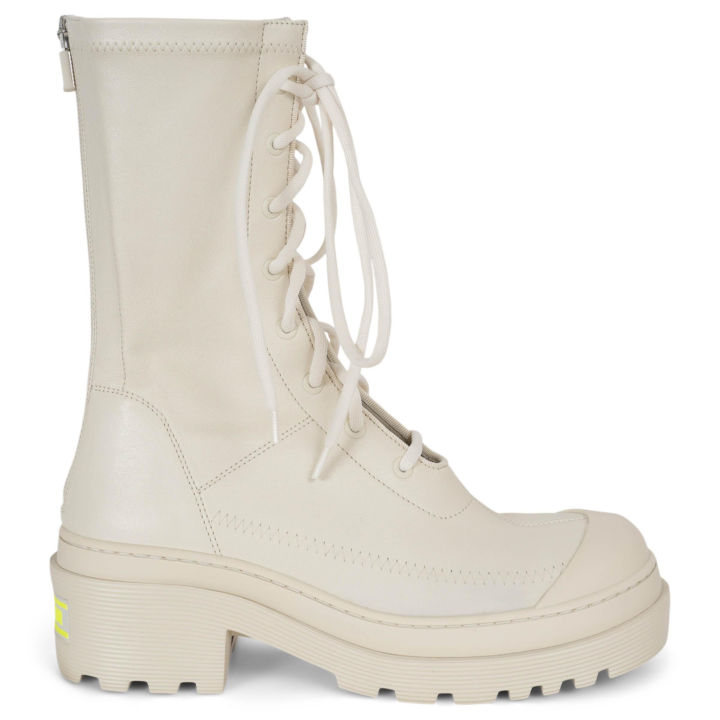 CHRISTIAN DIOR cream leather 2022 ARCADE COMBAT Boots Shoes 38.5 For Sale