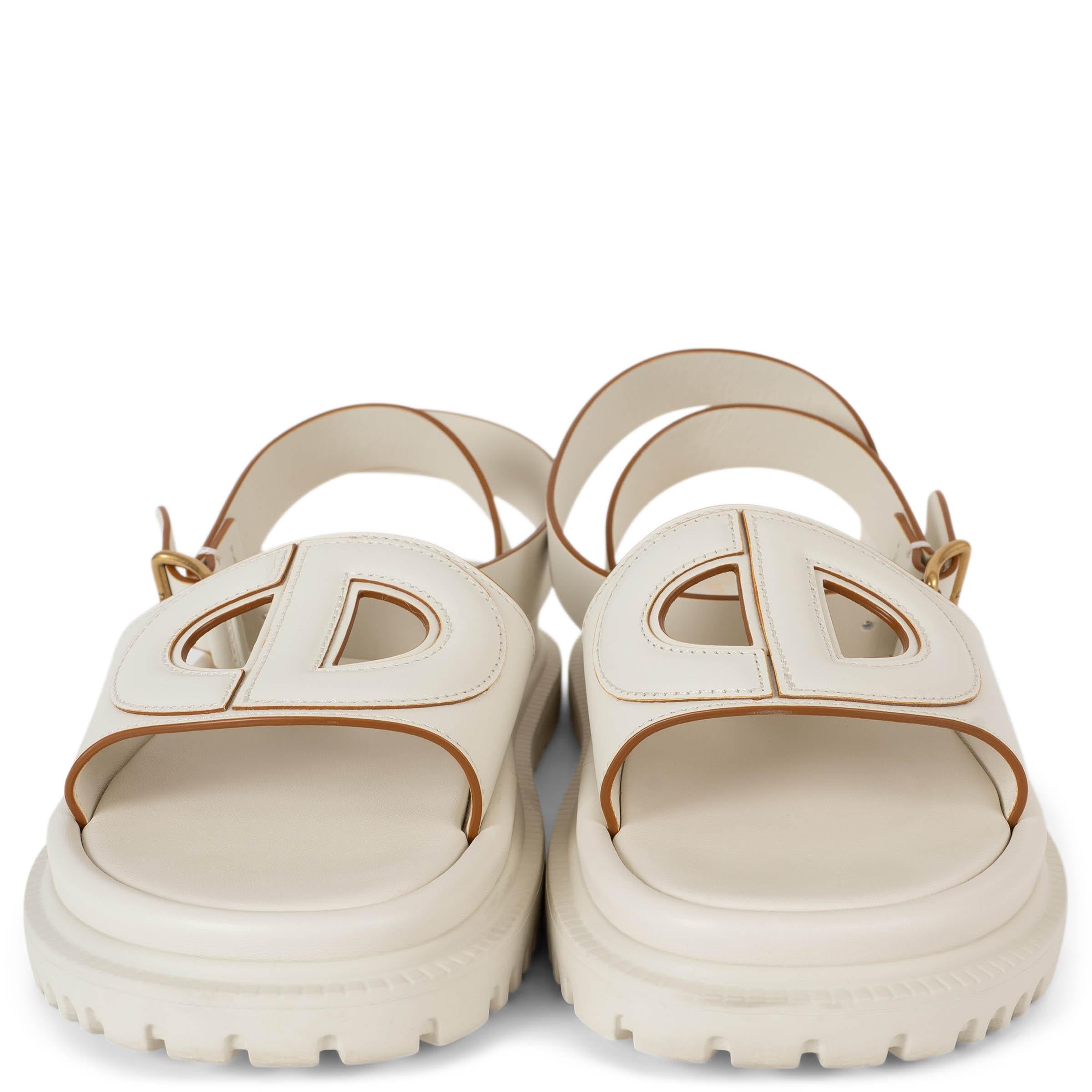 Beige CHRISTIAN DIOR cream leather 2024 D-CLUBE Flat Ankle Strap Sandals Shoes 38.5