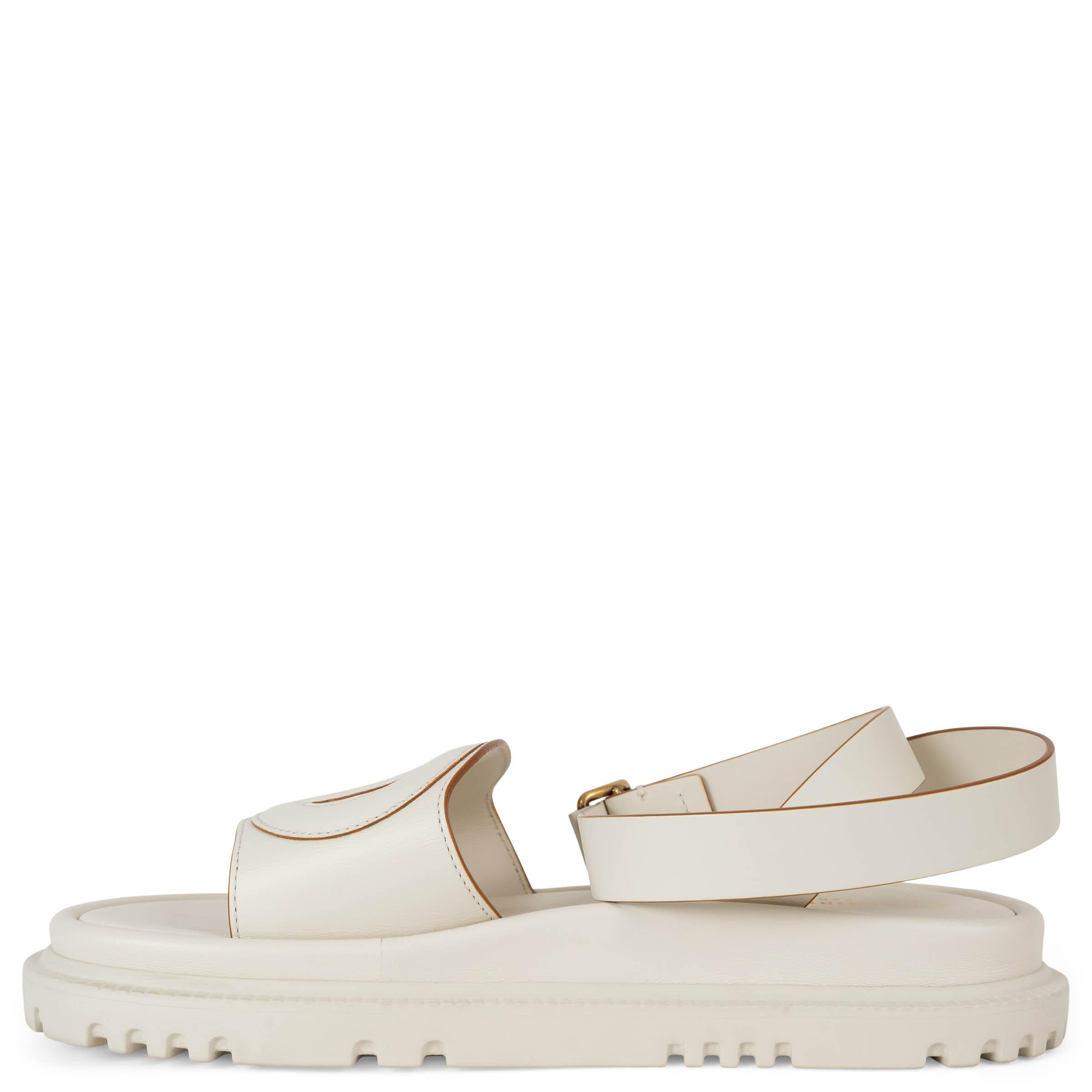 Women's CHRISTIAN DIOR cream leather 2024 D-CLUBE Flat Ankle Strap Sandals Shoes 38.5