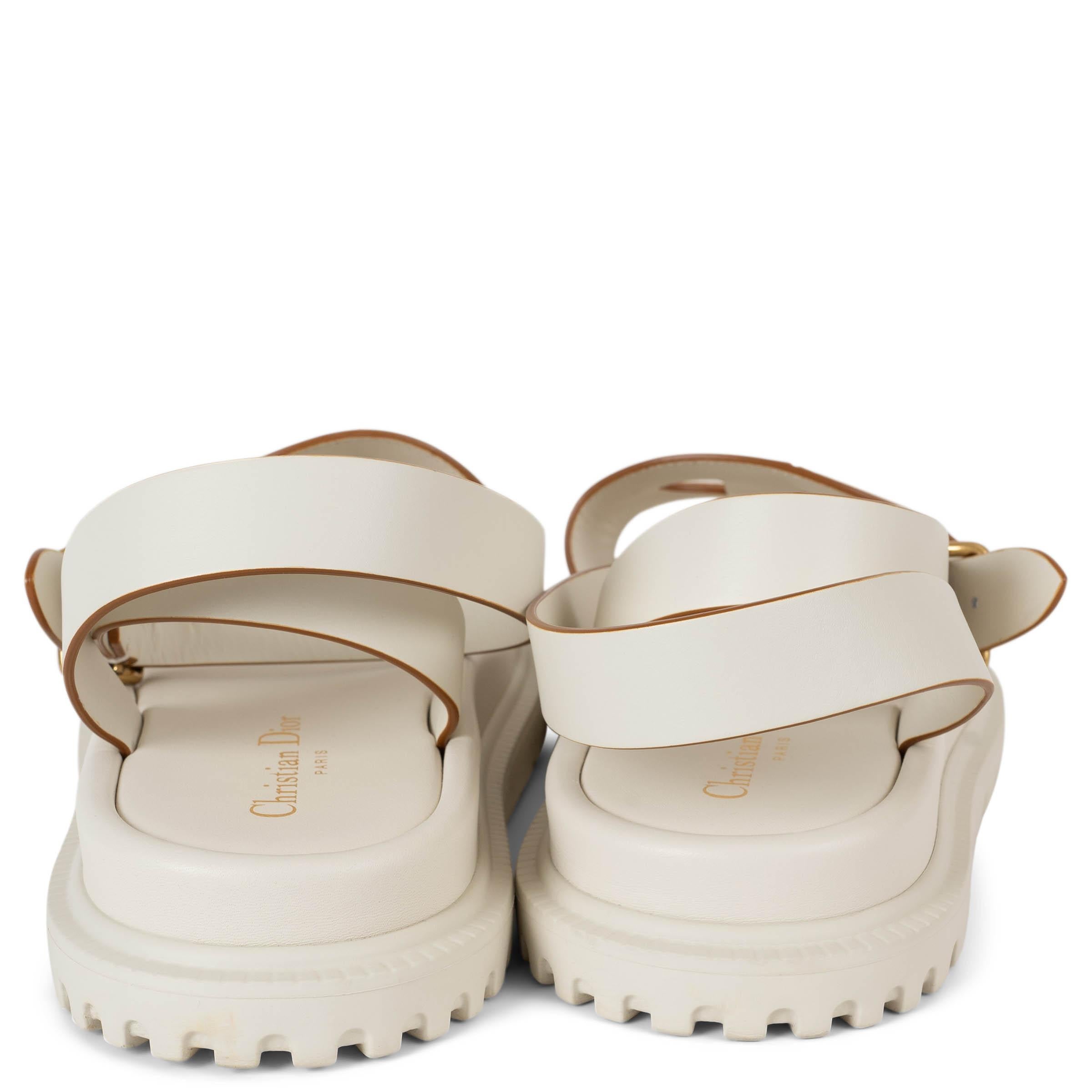 CHRISTIAN DIOR cream leather 2024 D-CLUBE Flat Ankle Strap Sandals Shoes 38.5 1