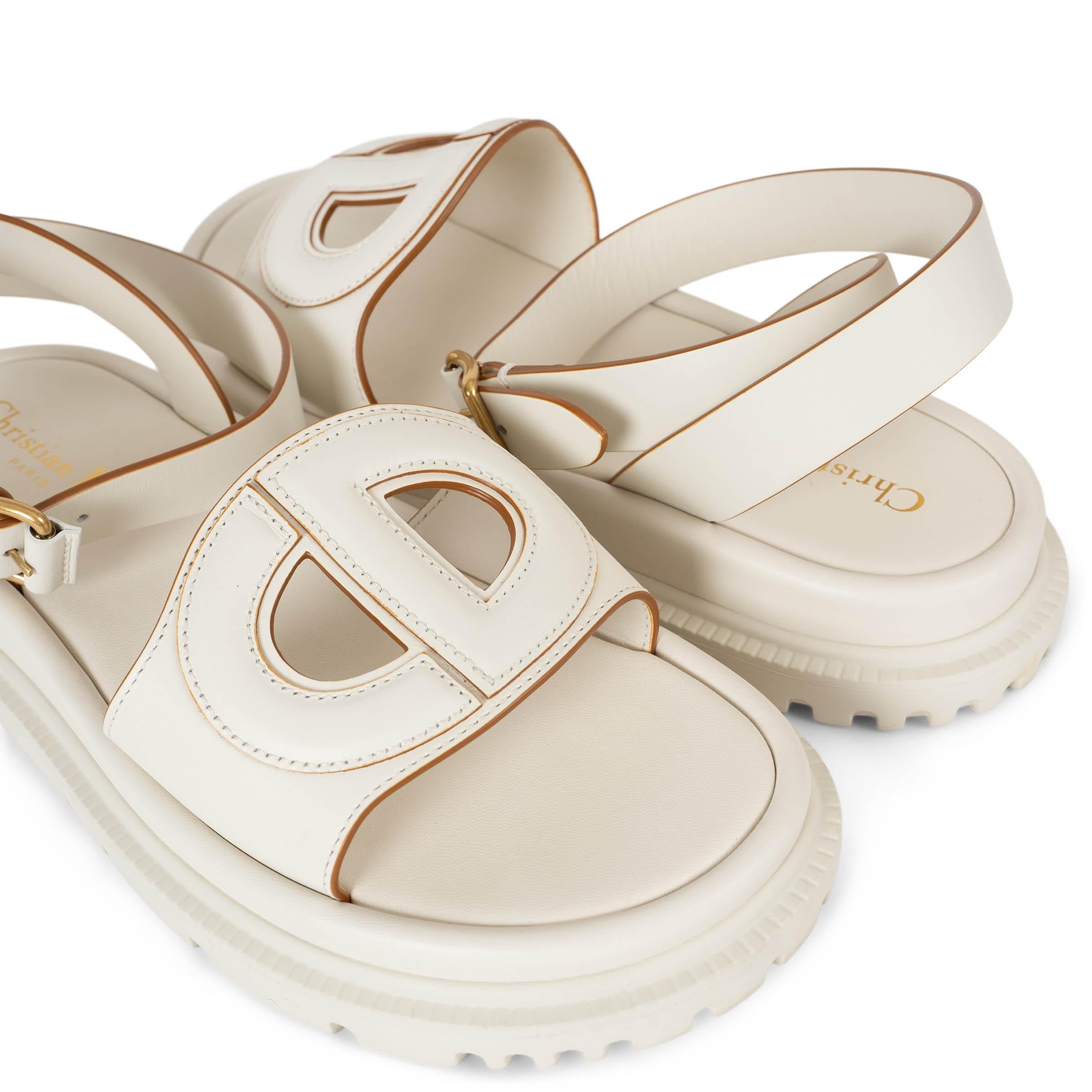 CHRISTIAN DIOR cream leather 2024 D-CLUBE Flat Ankle Strap Sandals Shoes 38.5 3
