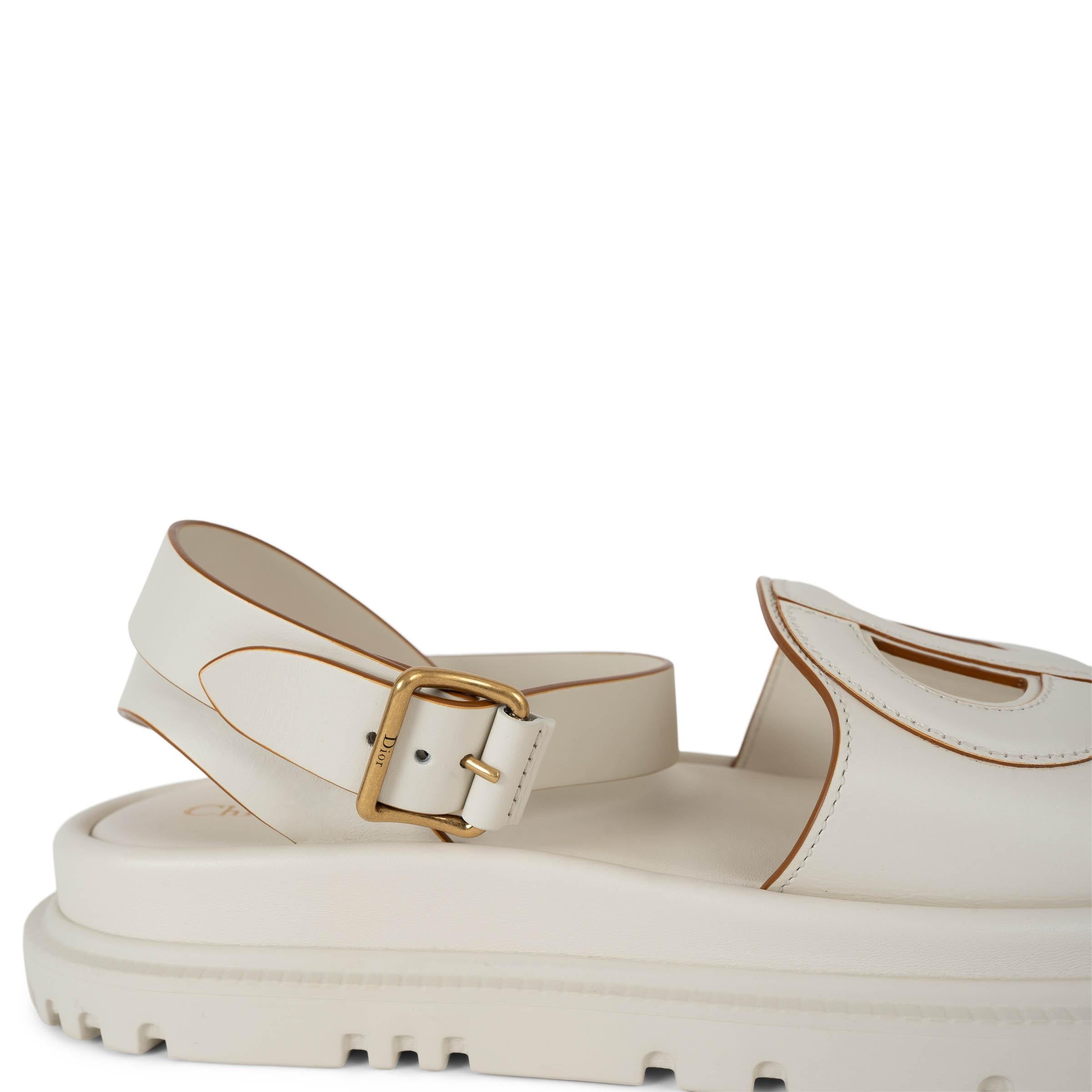 CHRISTIAN DIOR cream leather 2024 D-CLUBE Flat Ankle Strap Sandals Shoes 38.5 4