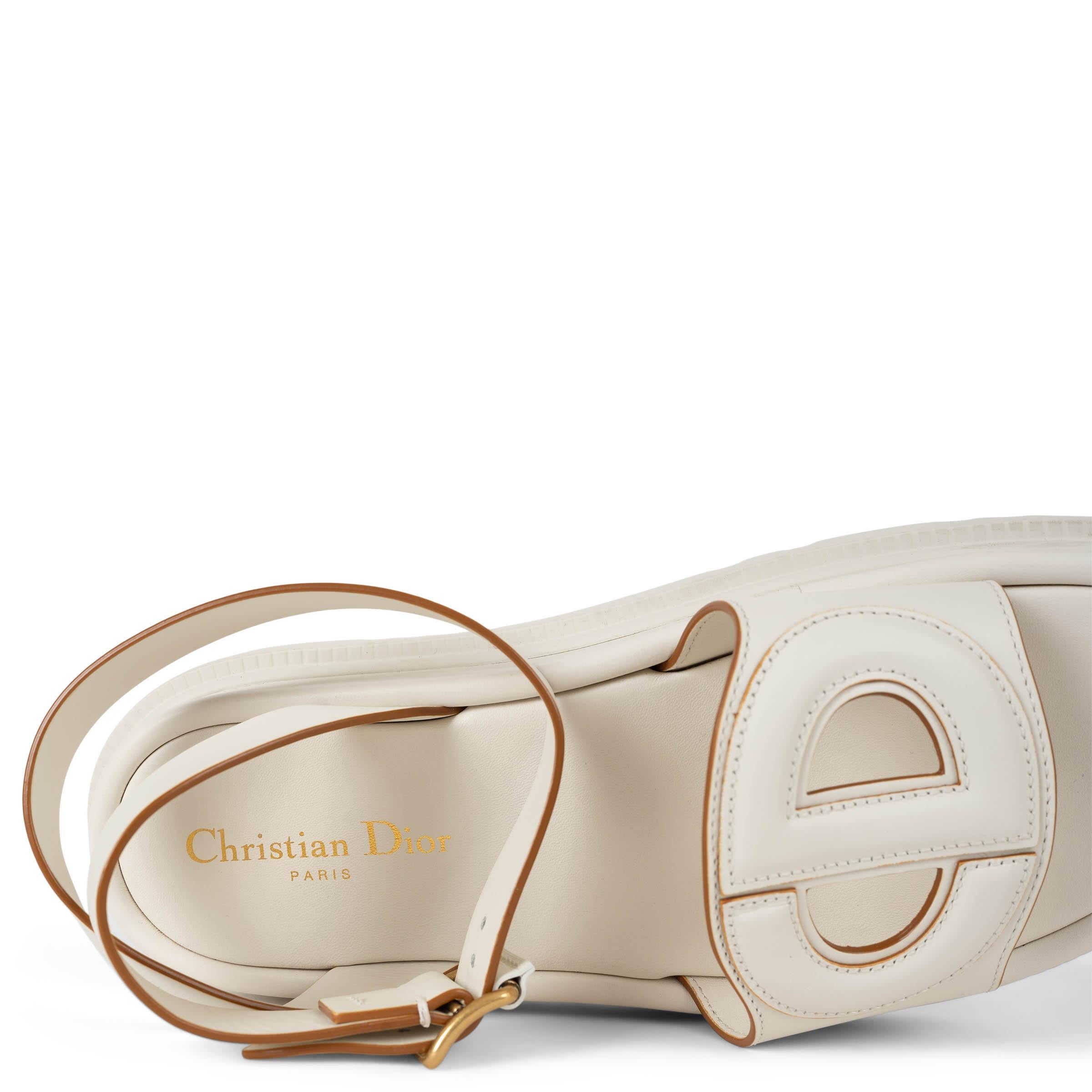 CHRISTIAN DIOR cream leather 2024 D-CLUBE Flat Ankle Strap Sandals Shoes 38.5 5