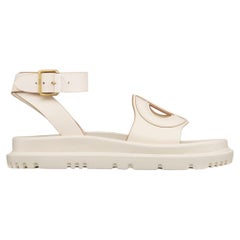 CHRISTIAN DIOR cream leather 2024 D-CLUBE Flat Ankle Strap Sandals Shoes 38.5