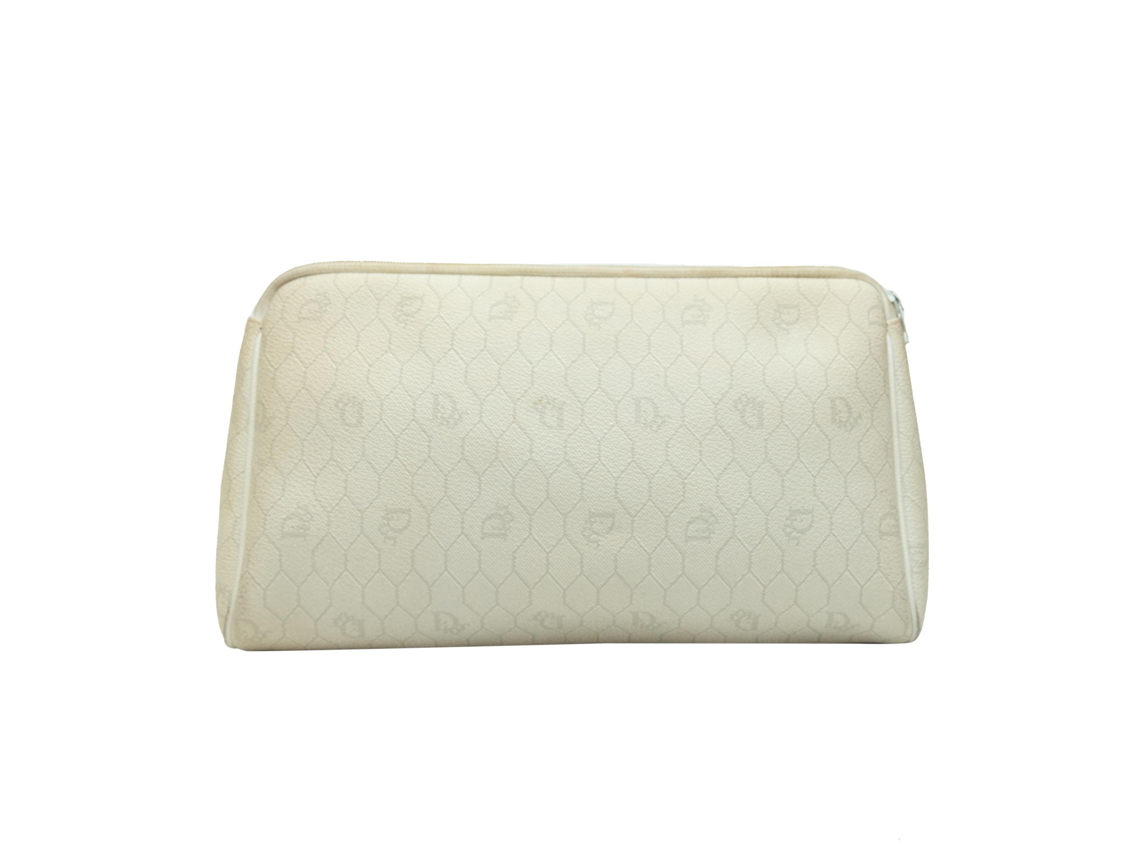 Christian Dior Cream Leather Logo Print Clutch In Good Condition In New York, NY