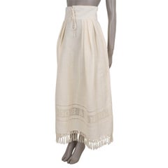 CHRISTIAN DIOR cream linen 2021 TASSEL TRIM MIDI Skirt 38 S