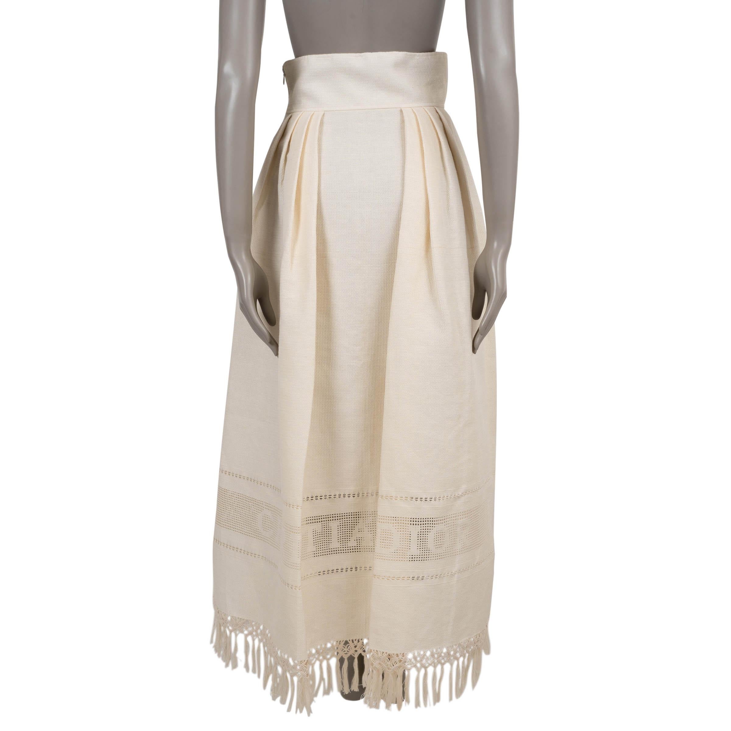 Beige CHRISTIAN DIOR cream linen 2021 TASSEL TRIM MIDI Skirt 38 S For Sale