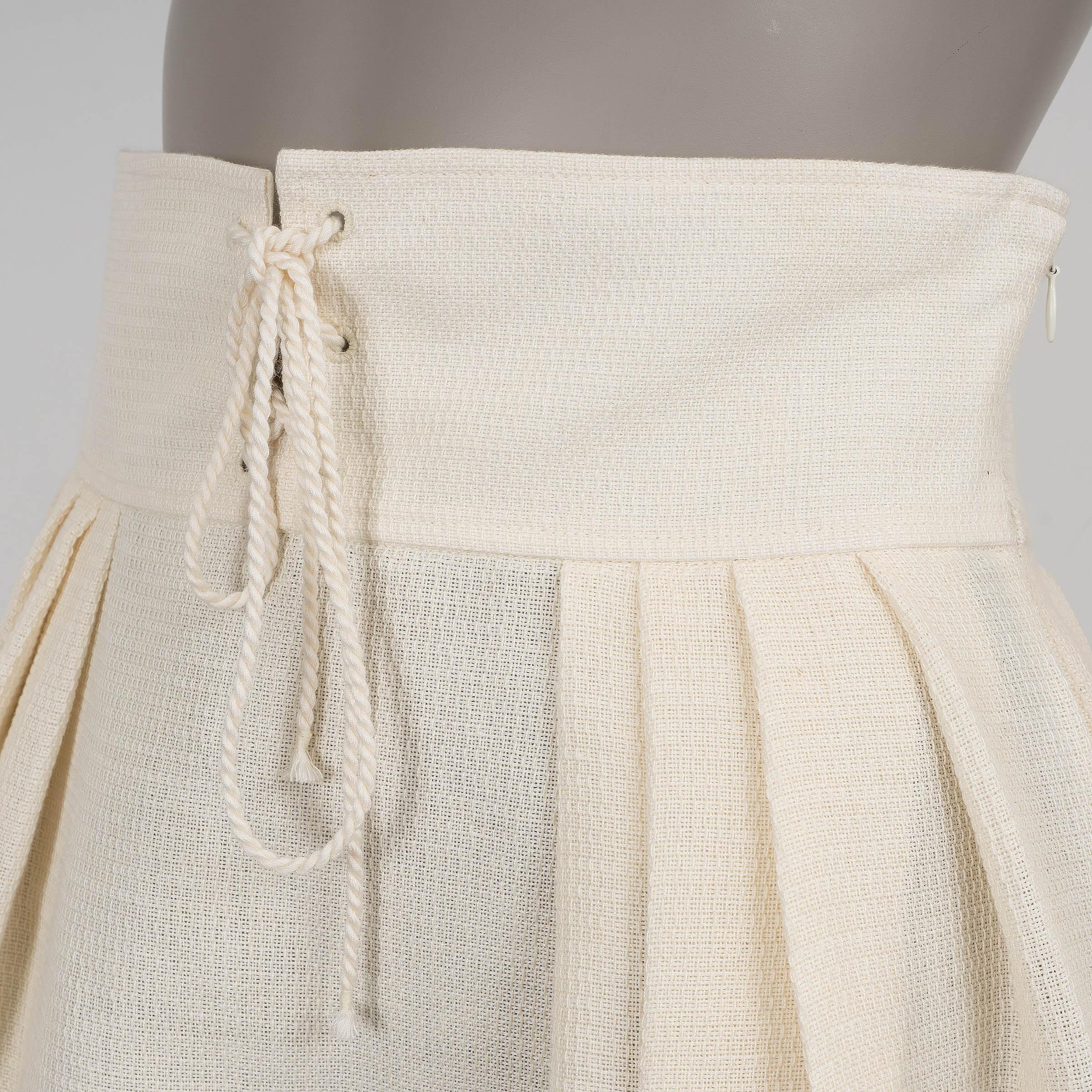 Women's CHRISTIAN DIOR cream linen 2021 TASSEL TRIM MIDI Skirt 38 S For Sale
