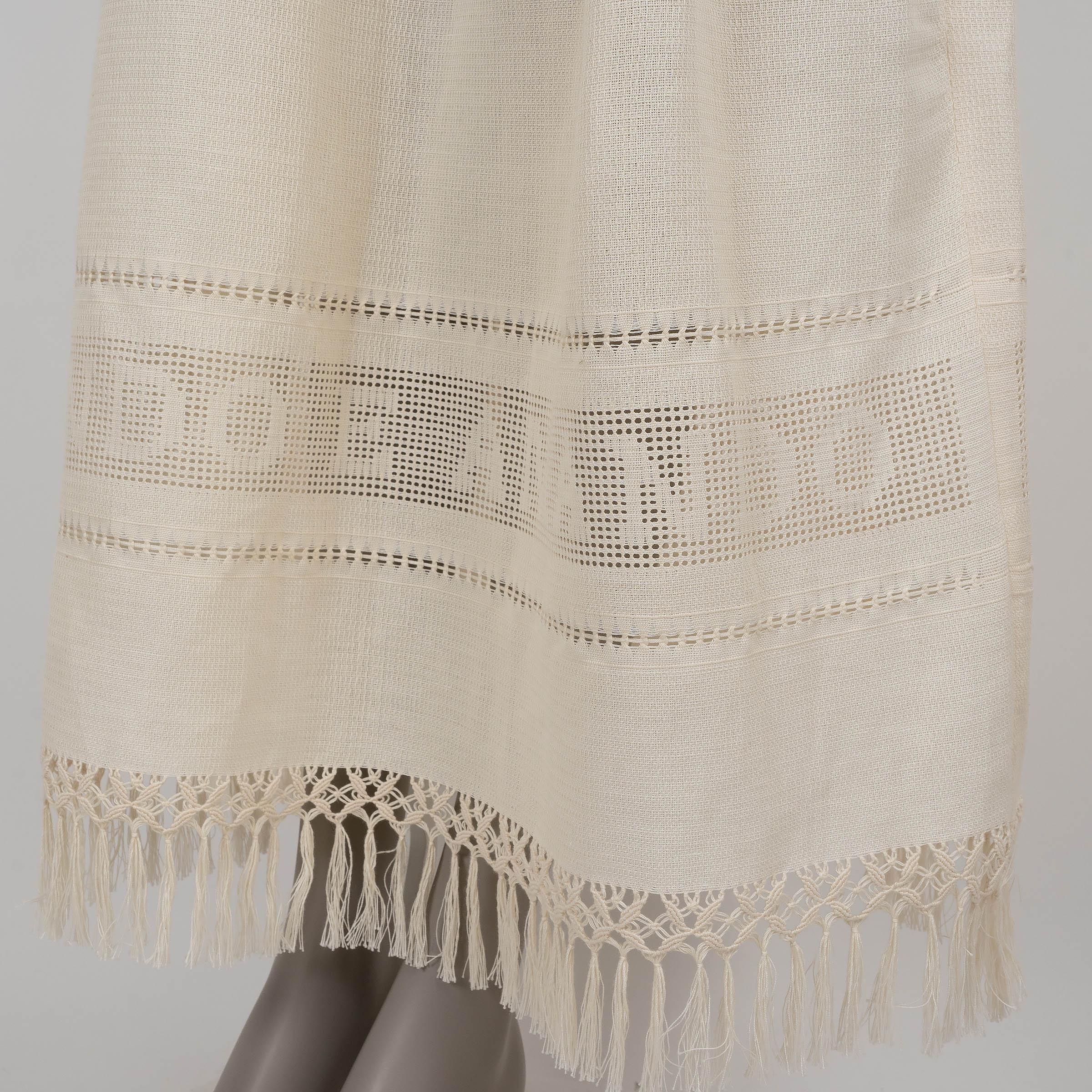 CHRISTIAN DIOR cream linen 2021 TASSEL TRIM MIDI Skirt 38 S For Sale 1