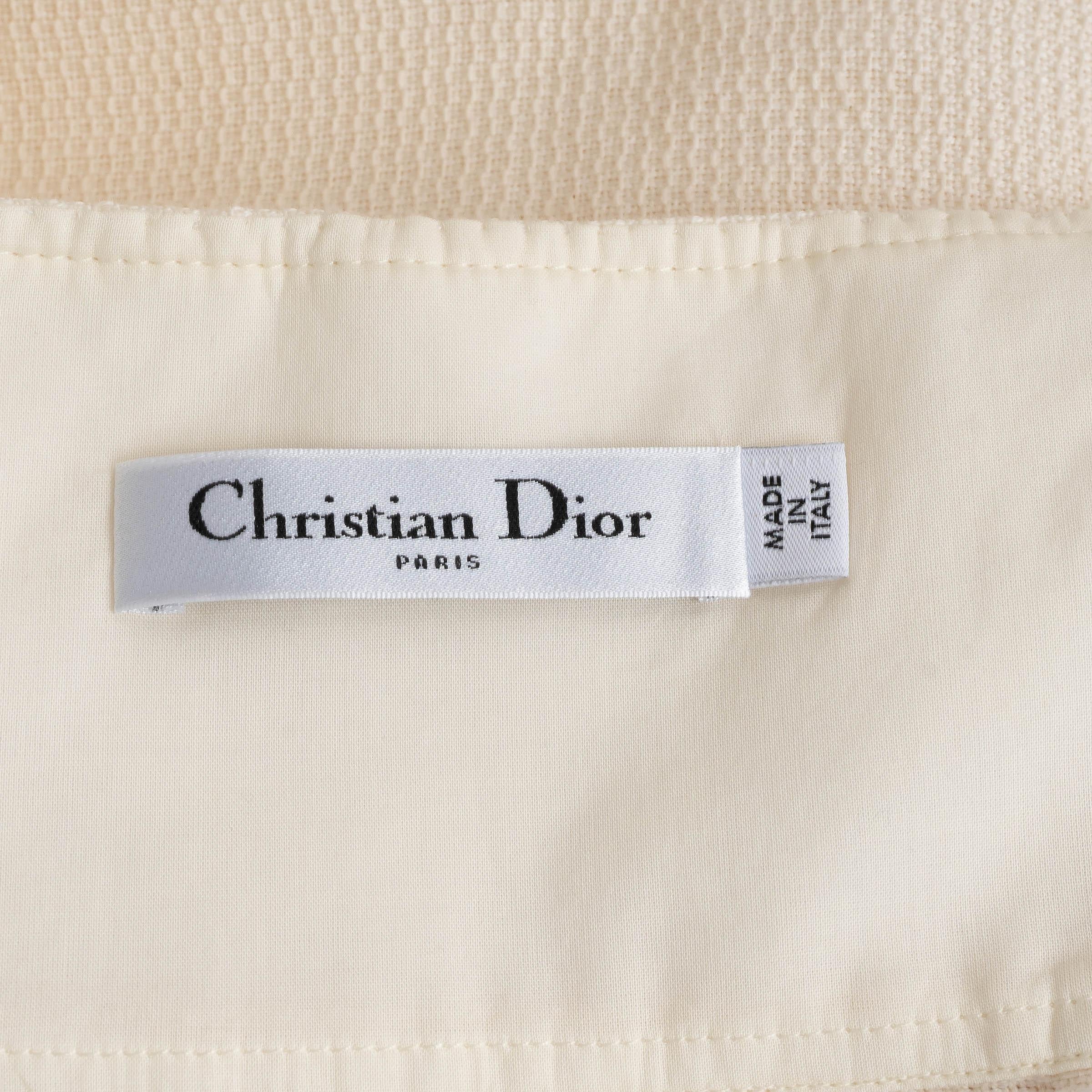 CHRISTIAN DIOR cream linen 2021 TASSEL TRIM MIDI Skirt 38 S For Sale 2