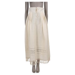 CHRISTIAN DIOR cream linen 2021 TASSEL TRIM MIDI Skirt 38 S