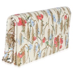 Christian Dior Cream Multicolor Calfskin Hibiscus Clutch With Chain