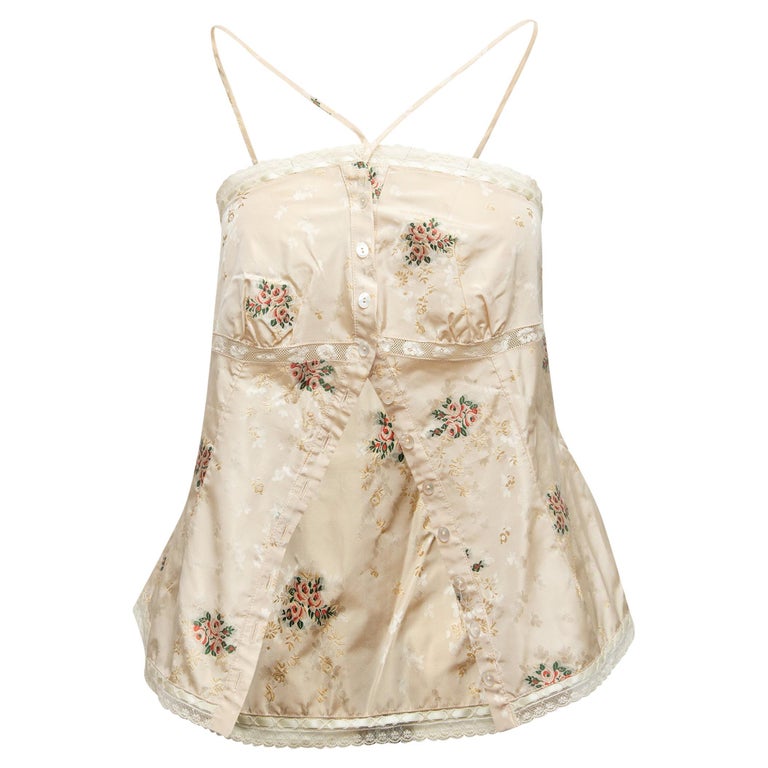 Christian Dior Cream and Multicolor Silk Floral Patterned Top For Sale ...