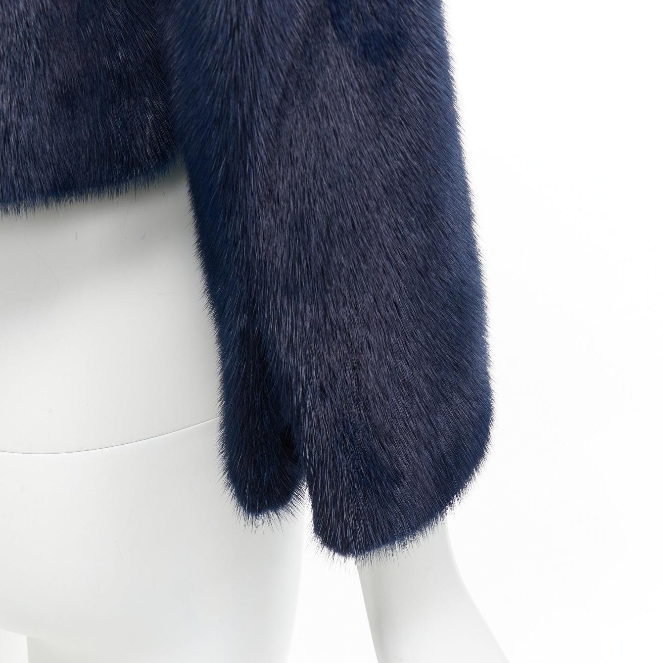 CHRISTIAN DIOR cream navy bicolor genuine fur crop jacket with scarf FR36 S For Sale 4