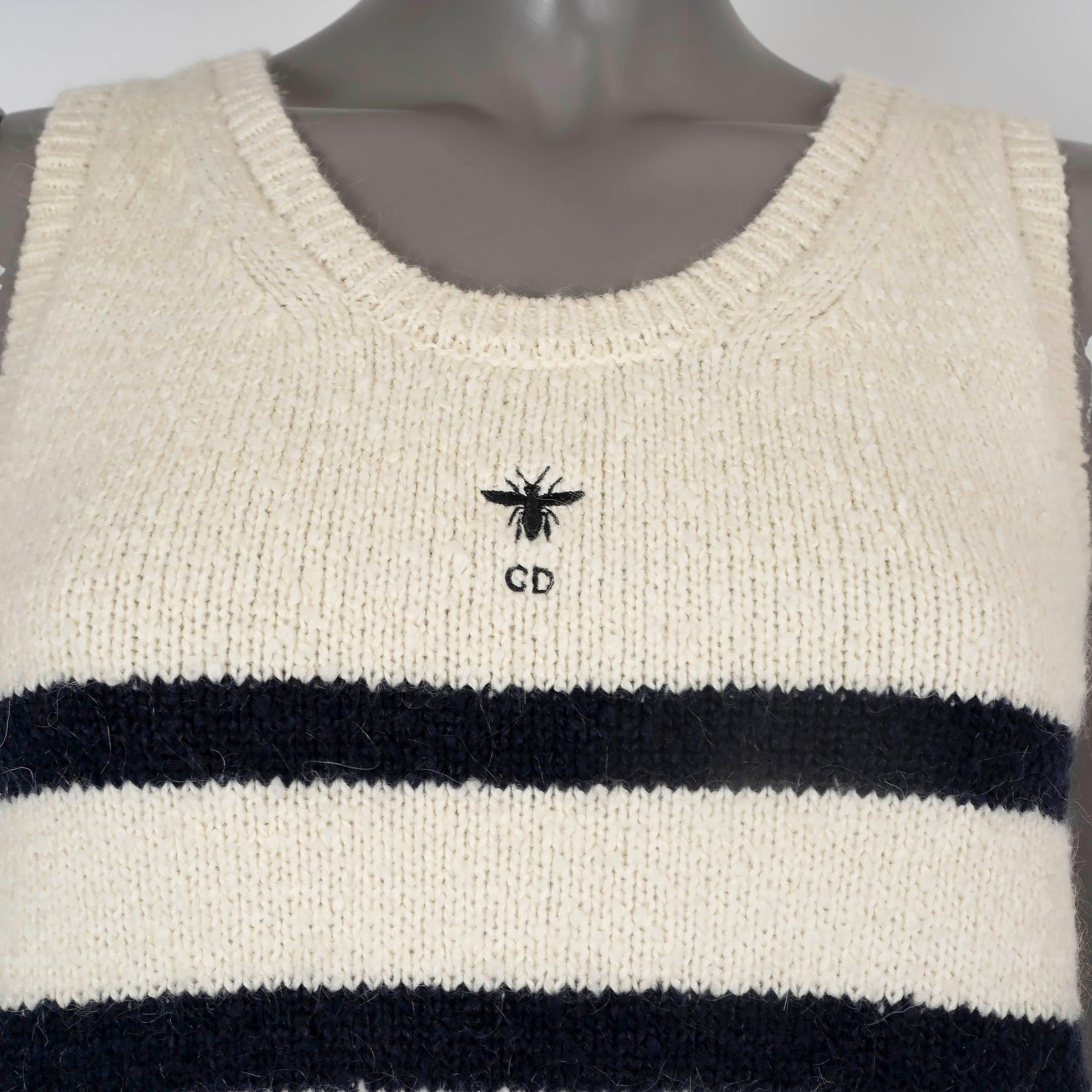 CHRISTIAN DIOR cream & navy cotton 2024 MARINIERE Tank Top Shirt 40 M For Sale 1