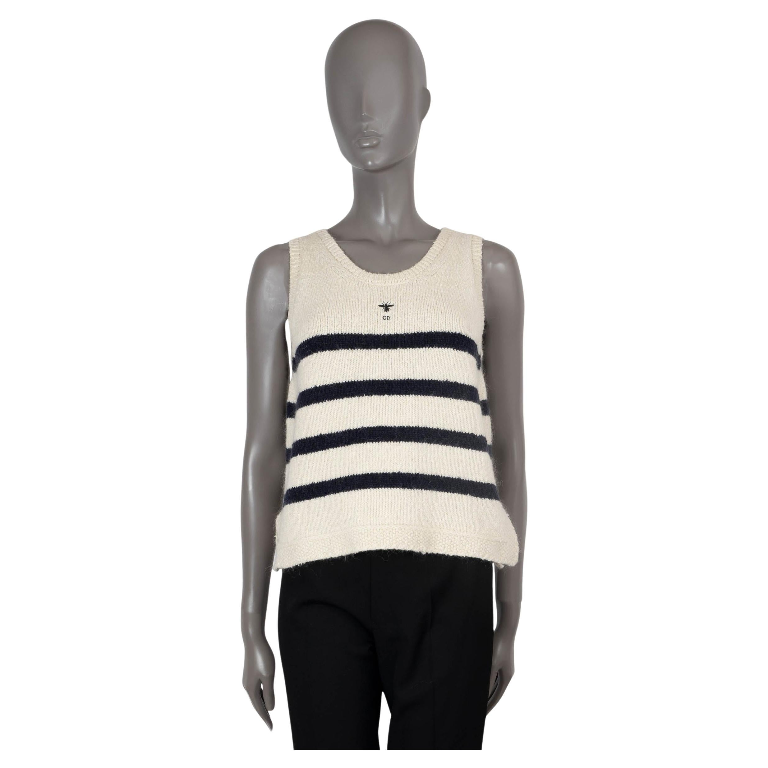 CHRISTIAN DIOR cream & navy cotton 2024 MARINIERE Tank Top Shirt 40 M For Sale