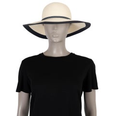 CHRISTIAN DIOR cream navy paper D-SUNSET LARGE BRIM STRAW Hat 57