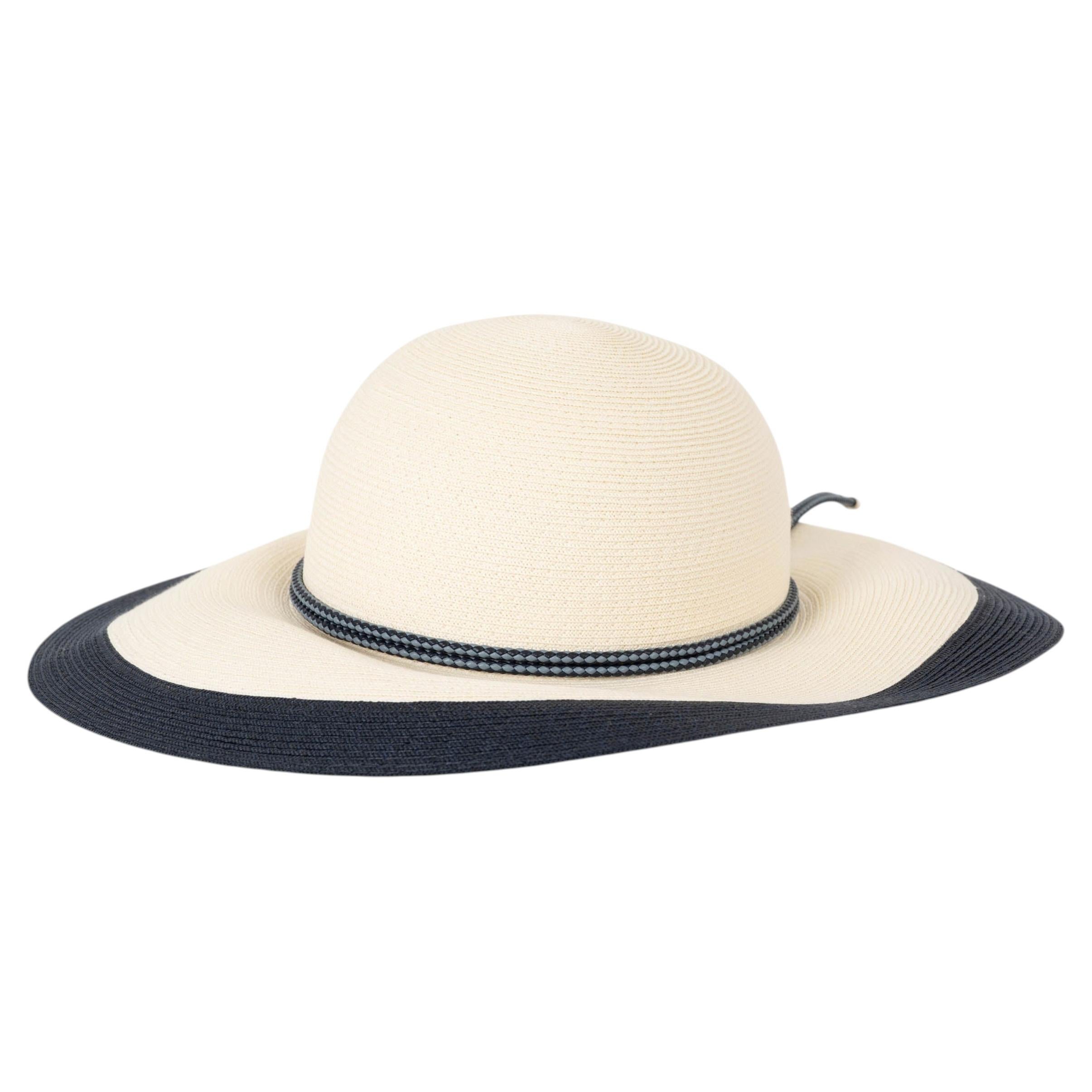 Cappello di paglia D-SUNSET a tesa larga, color crema e blu navy, firma Christian Dior, taglia 57