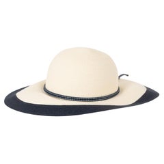 CHRISTIAN DIOR cream navy paper D-SUNSET LARGE BRIM STRAW Hat 57