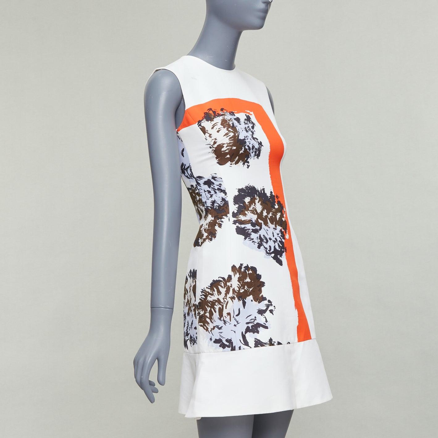 White CHRISTIAN DIOR cream orange geometric print flare hem dress FR34 XS