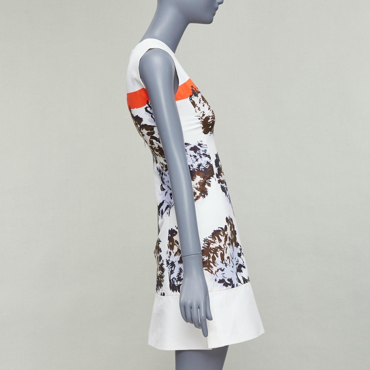 CHRISTIAN DIOR cream orange geometric print flare hem dress FR34 XS In Good Condition In Hong Kong, NT