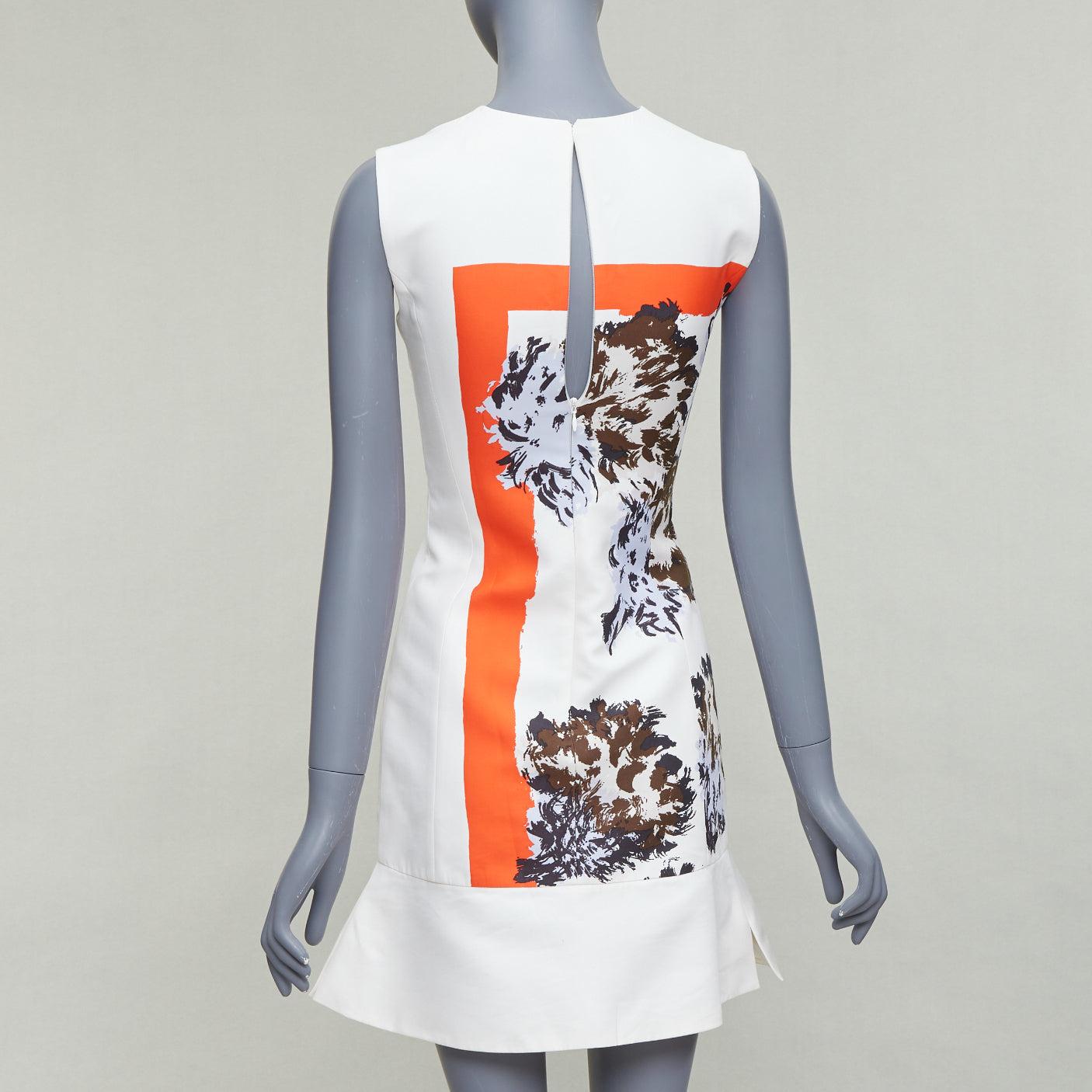 Women's CHRISTIAN DIOR cream orange geometric print flare hem dress FR34 XS